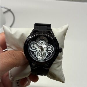 Black and Silver Skeleton Watch